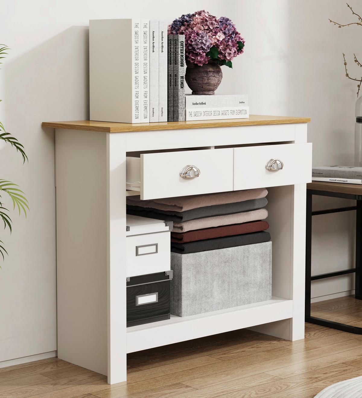 Kommode Balusa Weiß, Eiche Dekor B: 85 cm - Honigeiche/Weiß, LIFESTYLE, Holzwerkstoff (85/76/35cm) - MID.YOU