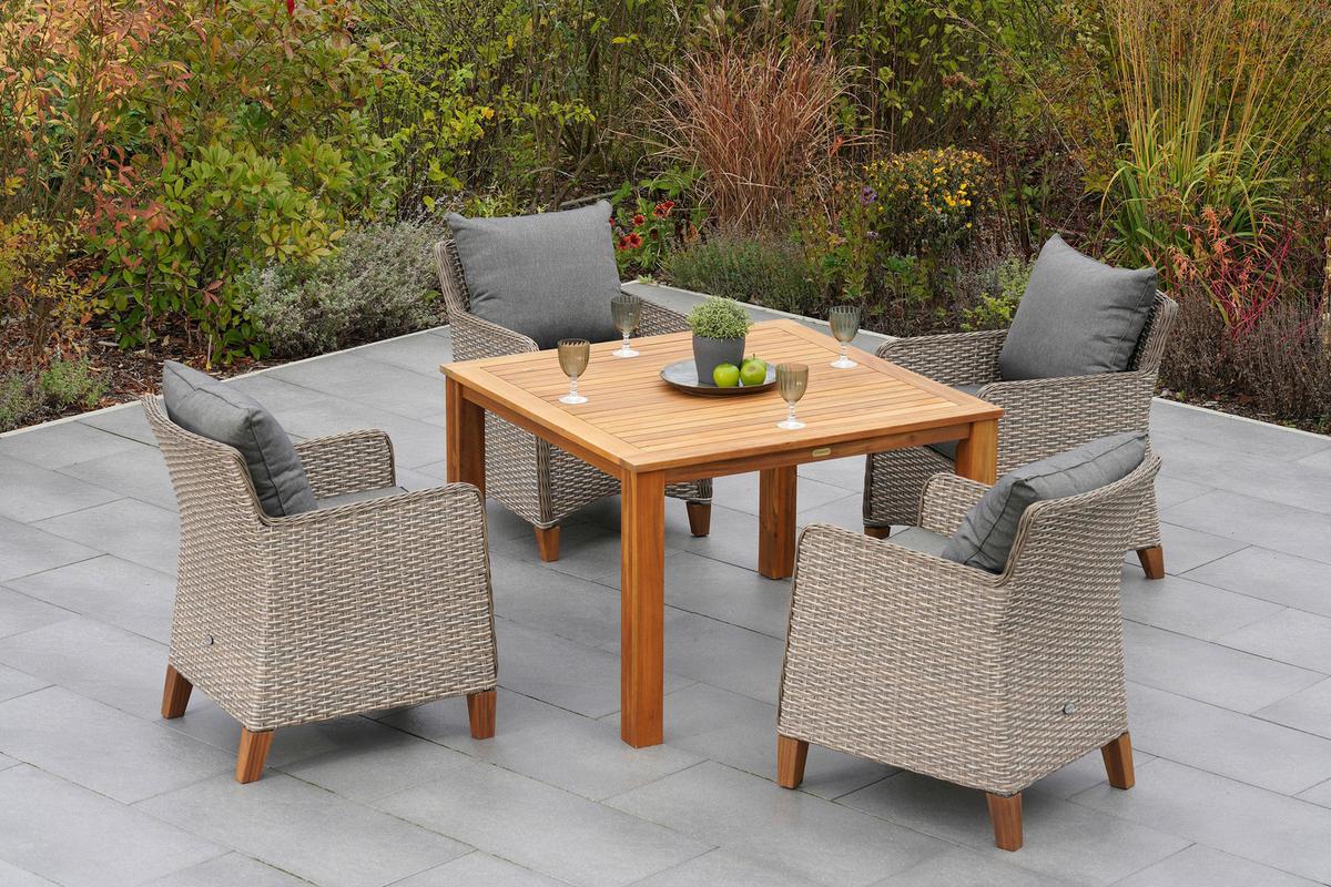 Gartengarnitur Avellino Set 5tlg. - Naturfarben, MODERN, Holz/Kunststoff - Gardenson