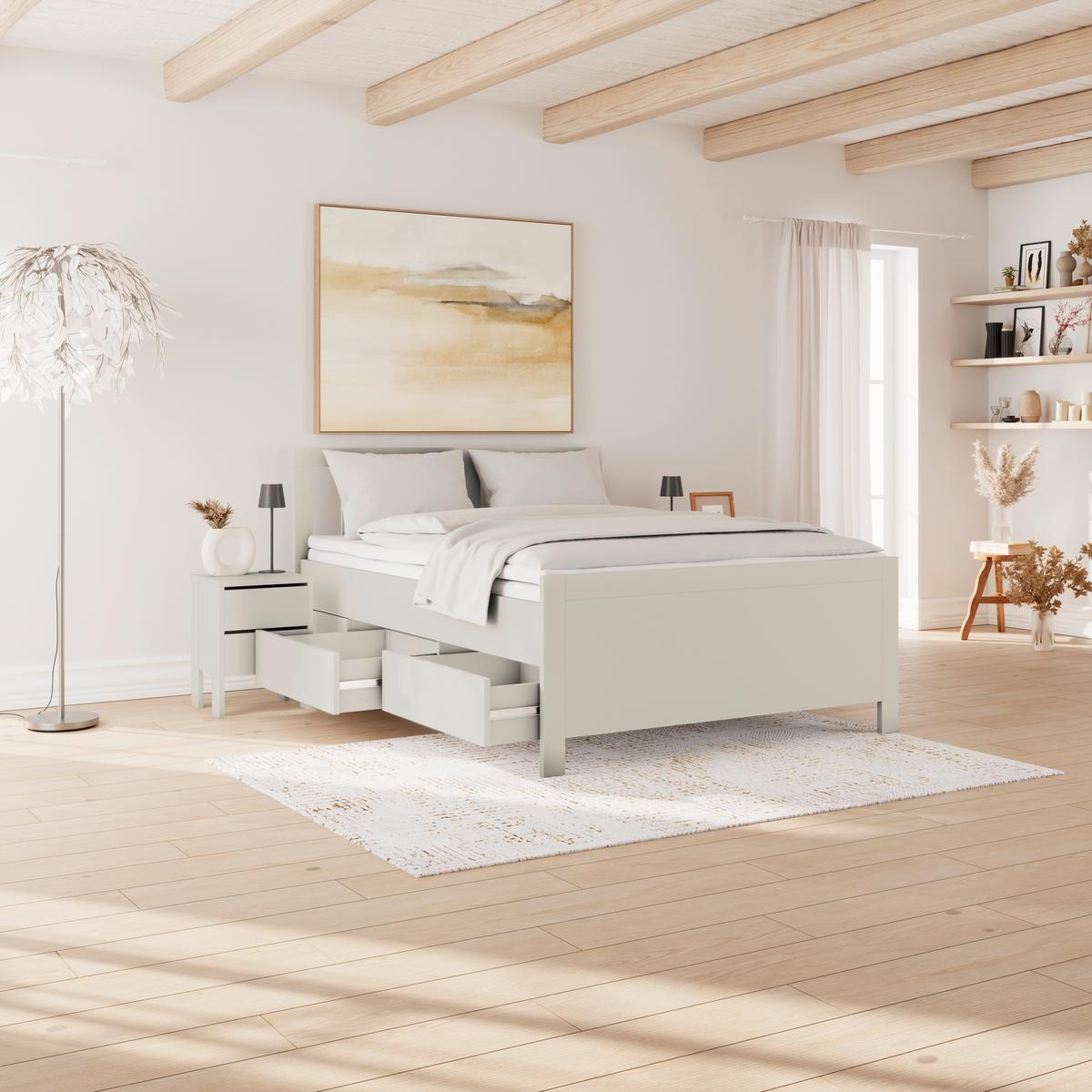 Stauraumbett Pisa mit 4 Laden kaschmirfarben 140x200 - Kaschmir, ROMANTIK / LANDHAUS, Holz (140/200cm) - James Wood