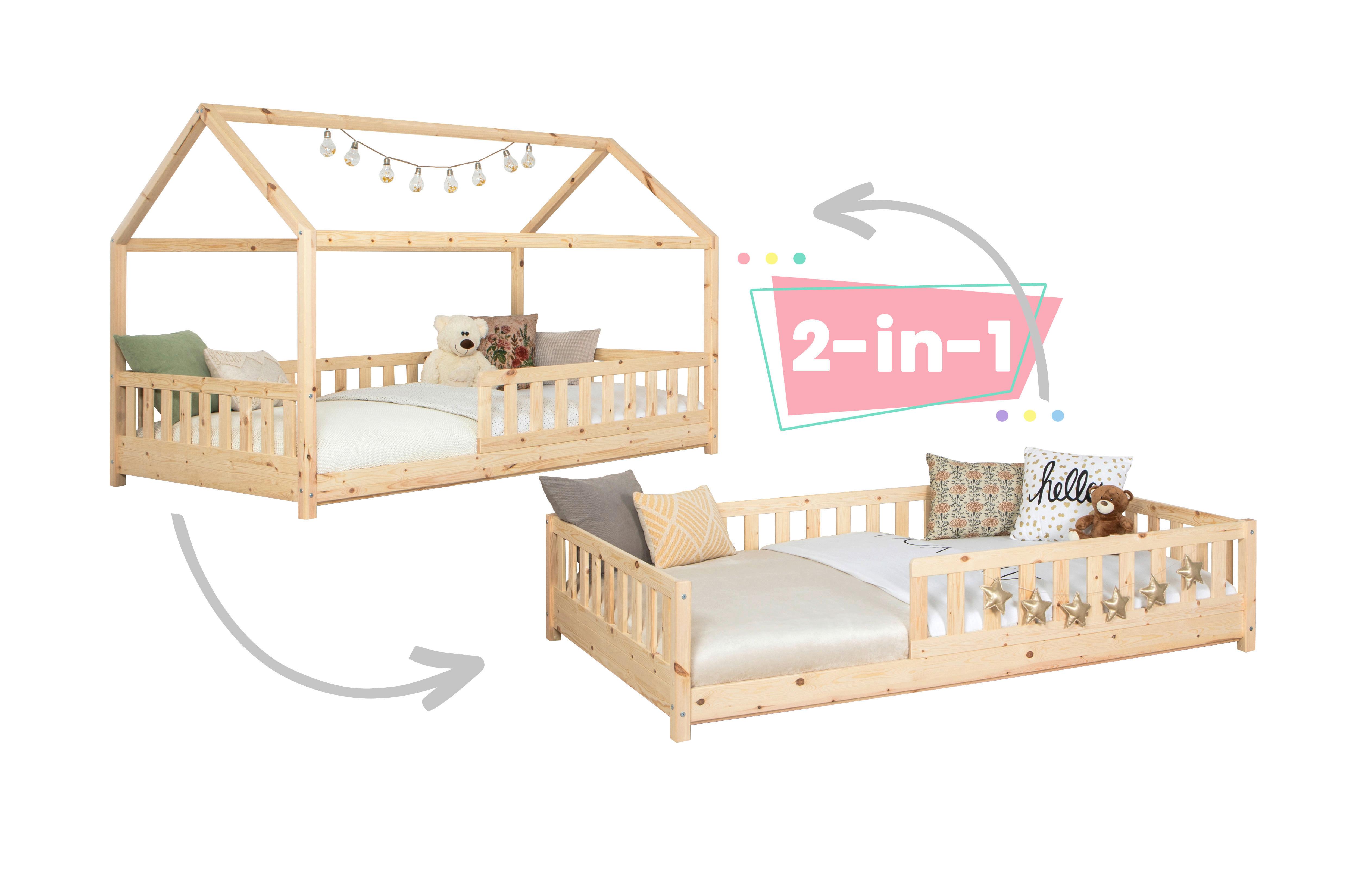 Hausbett Duo 120x200 cm Kiefer Naturfarben mit Rausfallschutz