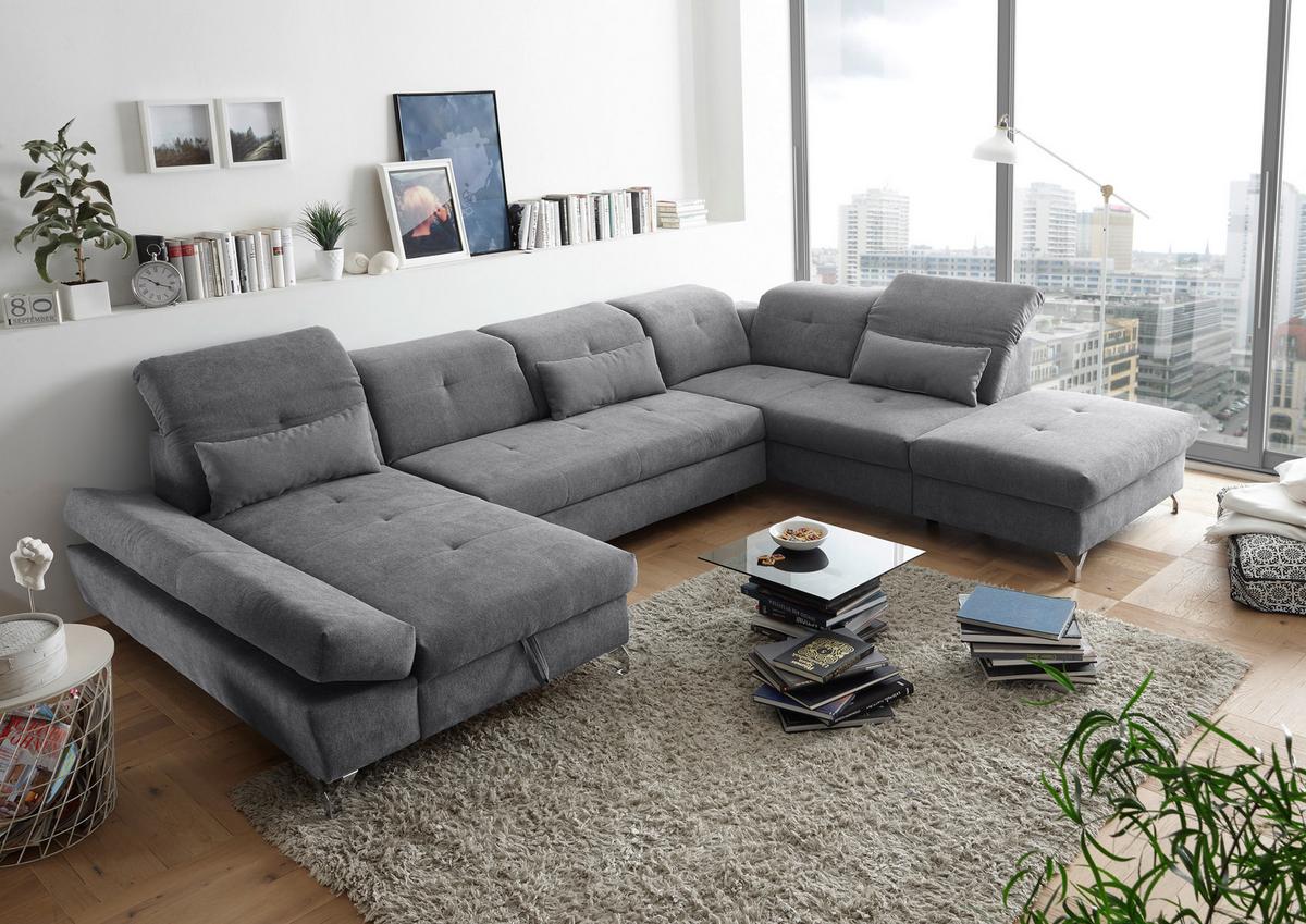 Ecksofa Melfi Dunkelgrau U: 168 Cm - Dunkelgrau/Silberfarben, MODERN, Textil (168/350/245cm) - MID.YOU