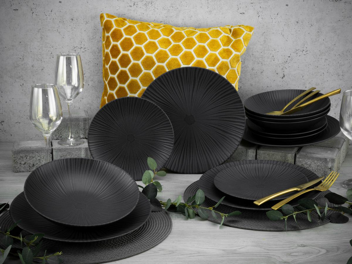 Tafelservice Keramik 4 Personen Geschirr Set Schwarz - Schwarz, Basics, Keramik - Creatable