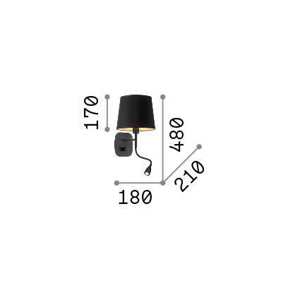 Wandleuchte Nordik Schwarz B: 21 cm - Schwarz, KONVENTIONELL, Kunststoff/Metall (18/21/48cm) - Ideal Lux