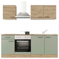 Kuchynský blok CARA bez spotrebičov, šírka 210 cm - čierna/zelená, Konventionell, kov/kompozitné drevo (210/200/60cm)