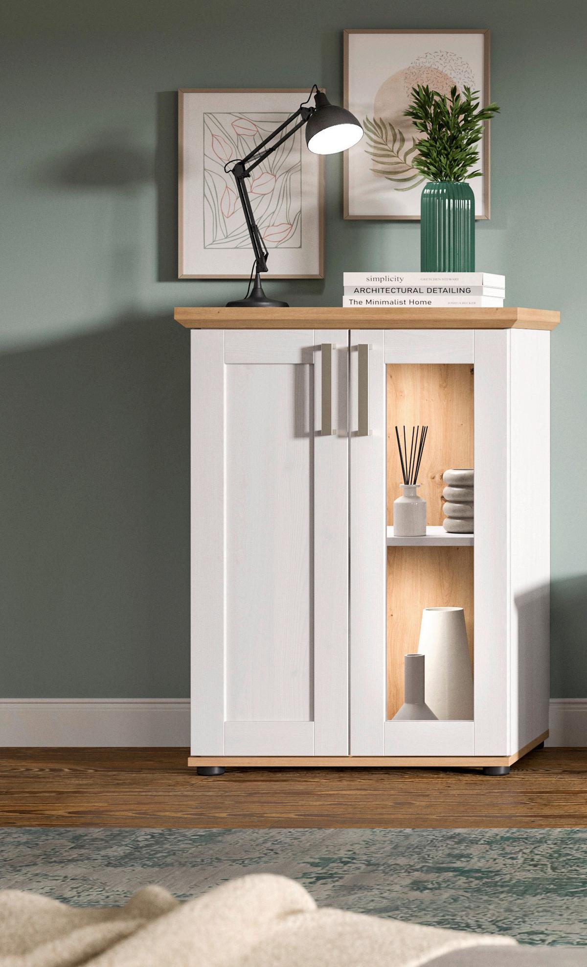 Vitrine Verona Lärchefarben /Eiche Dekor B: 64cm - Lärchefarben/Schwarz, Design, Holzwerkstoff (64/88/37cm) - Livetastic