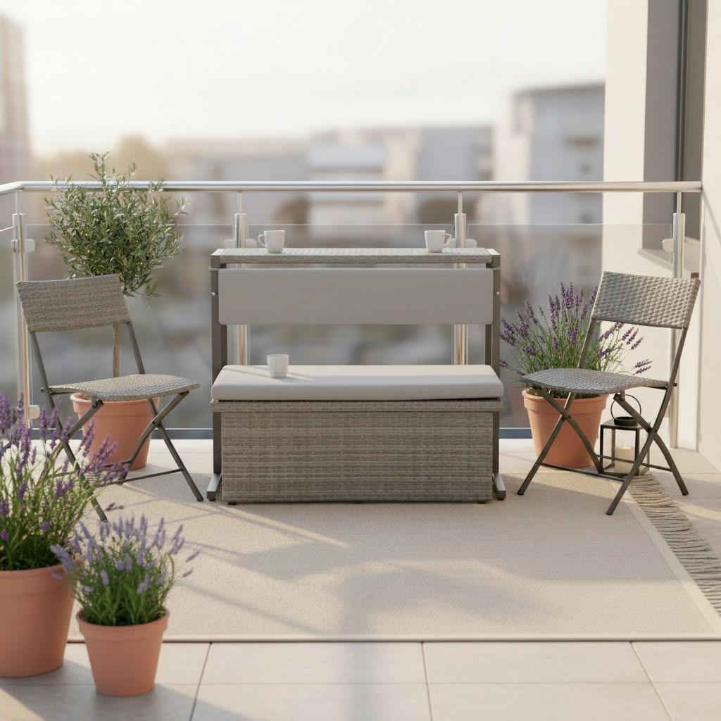 Balkónová zostava MARIO sivá/hnedá - sivohnedá, Modern, kov/textil (110/86,5/80cm) - Bessagi Garden