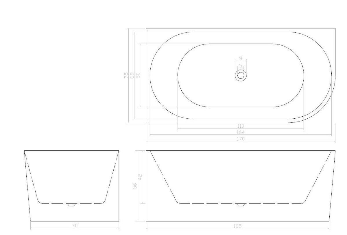 Badewanne Halbfreist. Badewanne Porto - Weiß, KONVENTIONELL, Kunststoff (170/75/60cm) - Sanotechnik