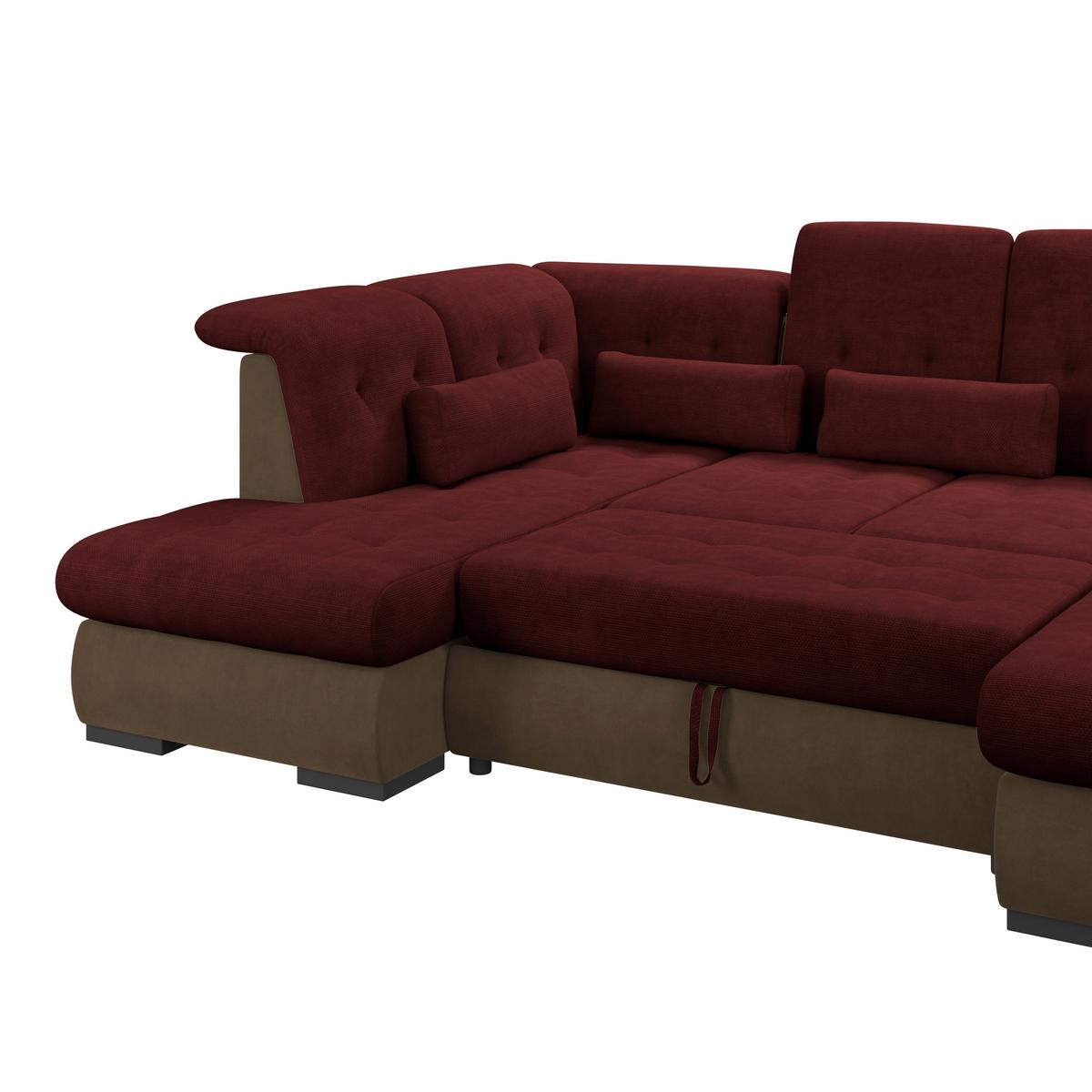 Wohnlandschaft Madera Rubinrot U: 212x358x190 cm - Hellbraun/Rot, KONVENTIONELL, Kunststoff/Textil (212/358/190cm)