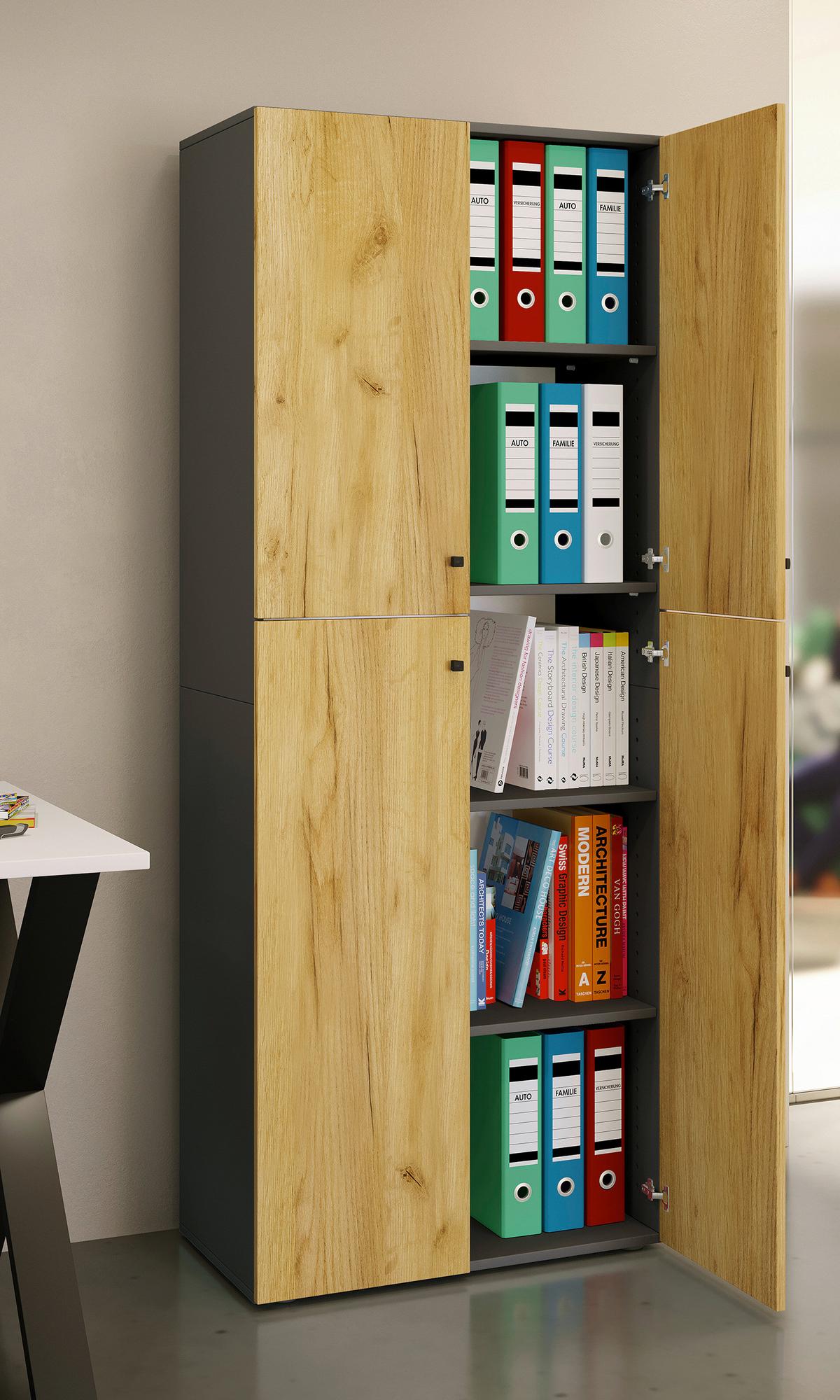 Aktenschrank Lona Anthrazit/Eiche Dekor B: 70 cm - Honigeiche/Anthrazit, Design, Holzwerkstoff (70/183/39cm) - MID.YOU