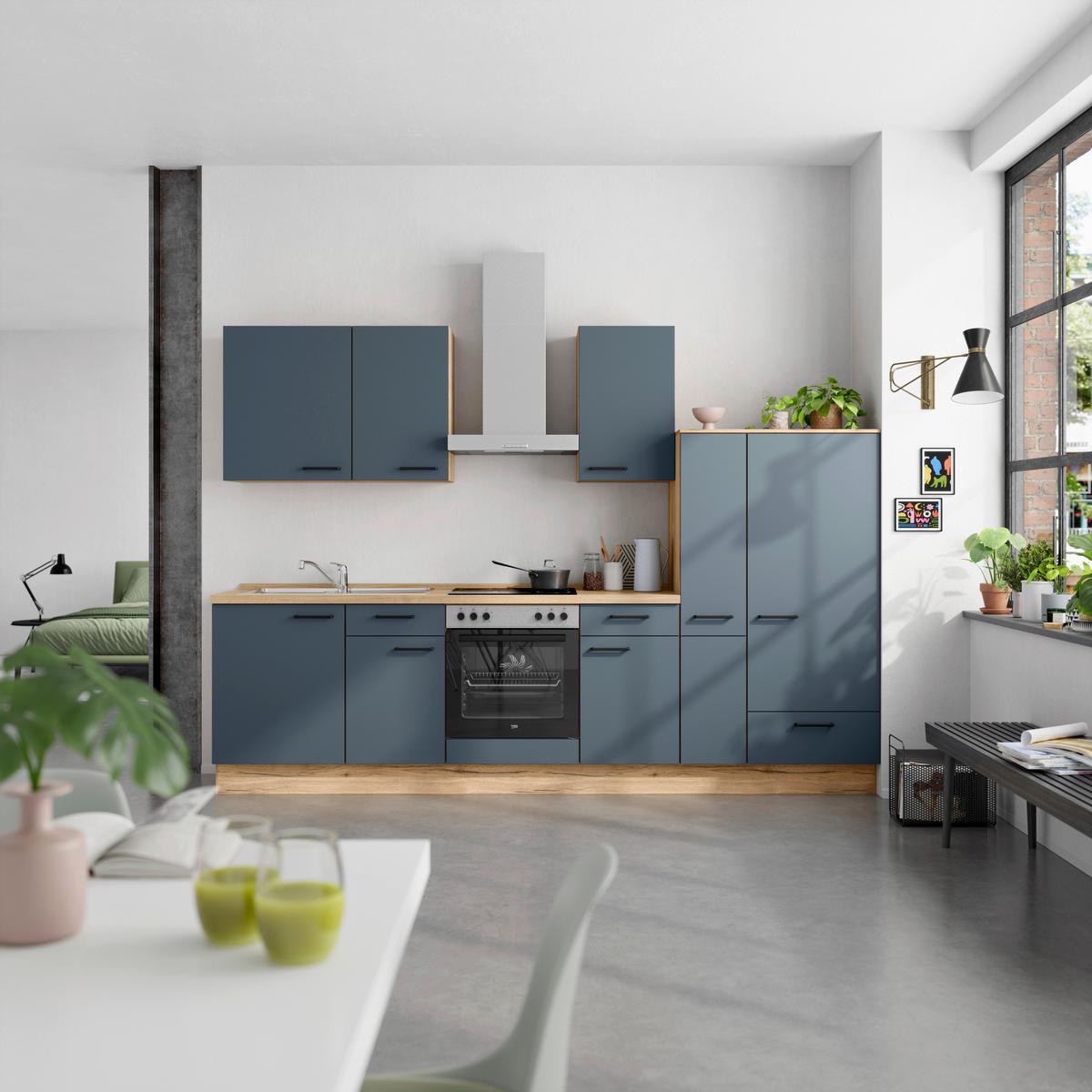 Küchenleerblock Easytouch Low-Line, L7 Rechts - Blau/Eichefarben, MODERN, Holzwerkstoff (300cm) - Nobilia