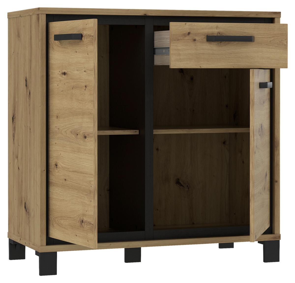 Kommode B 91,4 Cm Trondheim, Eiche Dekor/schwarz - Eichefarben/Schwarz, MODERN, Holzwerkstoff/Kunststoff (91,4/91,2/41,5cm) - MID.YOU