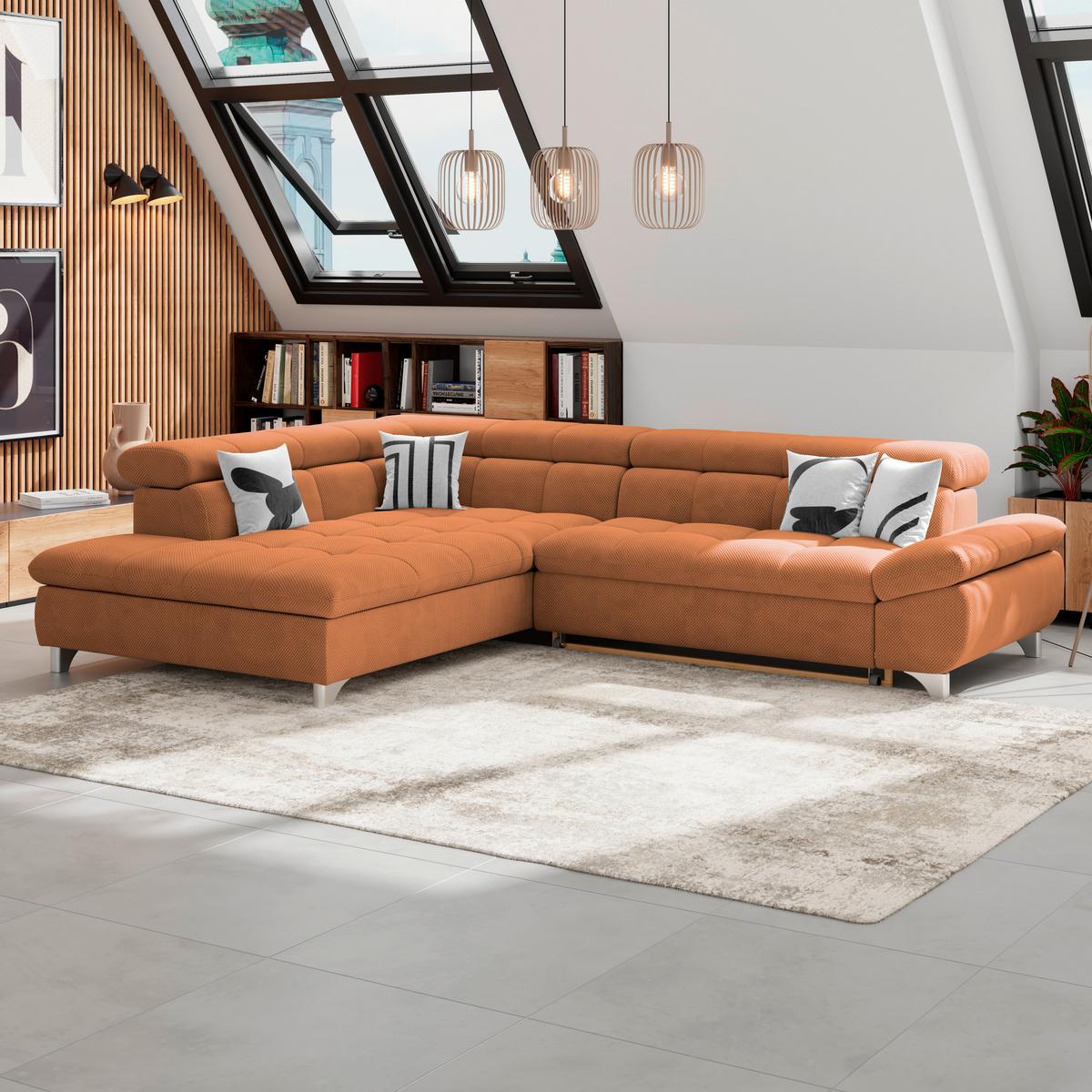 Ecksofa Gemini Terracotta, B: 234cm - Chromfarben/Terracotta, KONVENTIONELL, Textil (234/312cm)