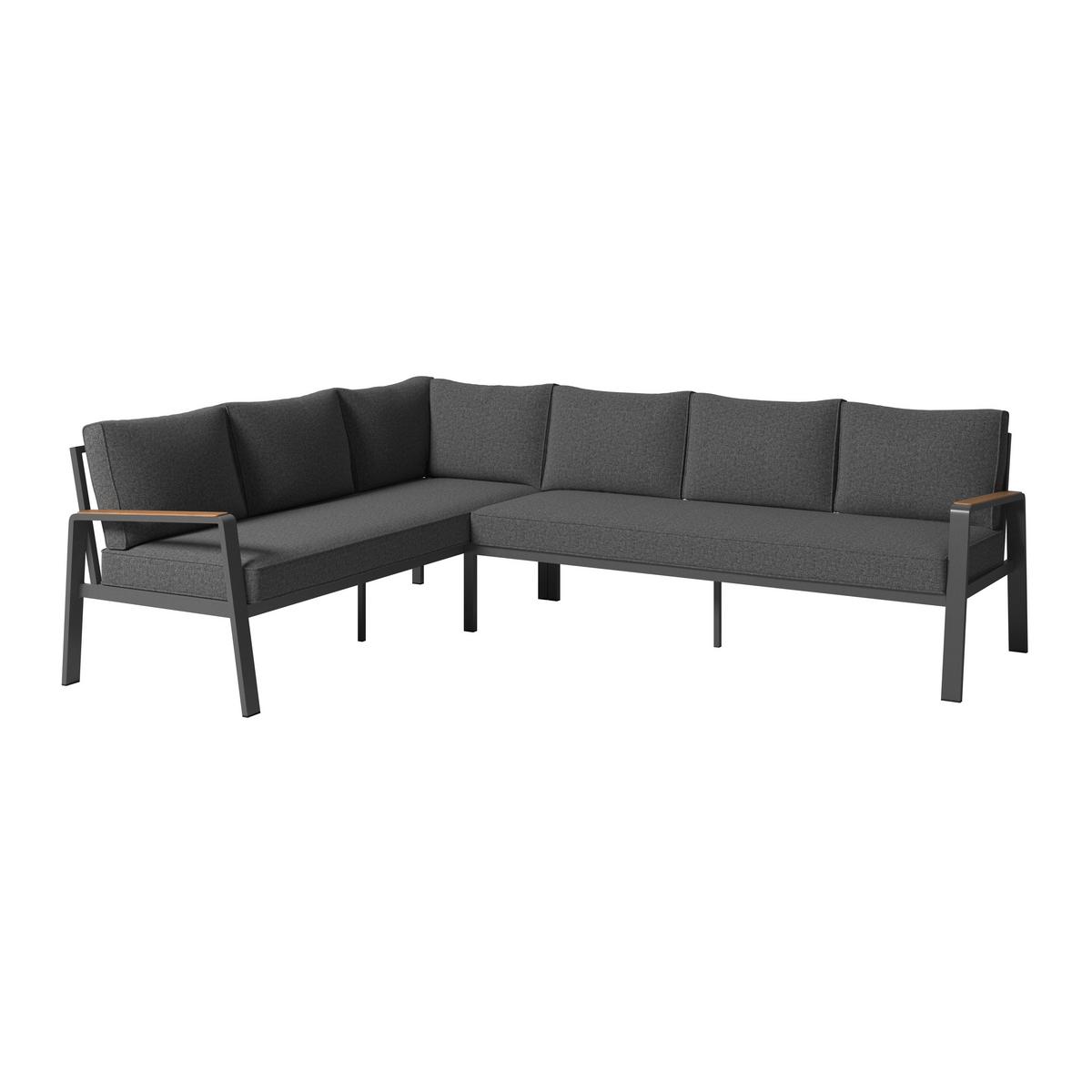 Loungegarnitur 3-Tlg Lecce Metall/Textil/Glas mit Kissen - Anthrazit/Schwarz, MODERN, Glas/Textil (194/255cm) - Beldano