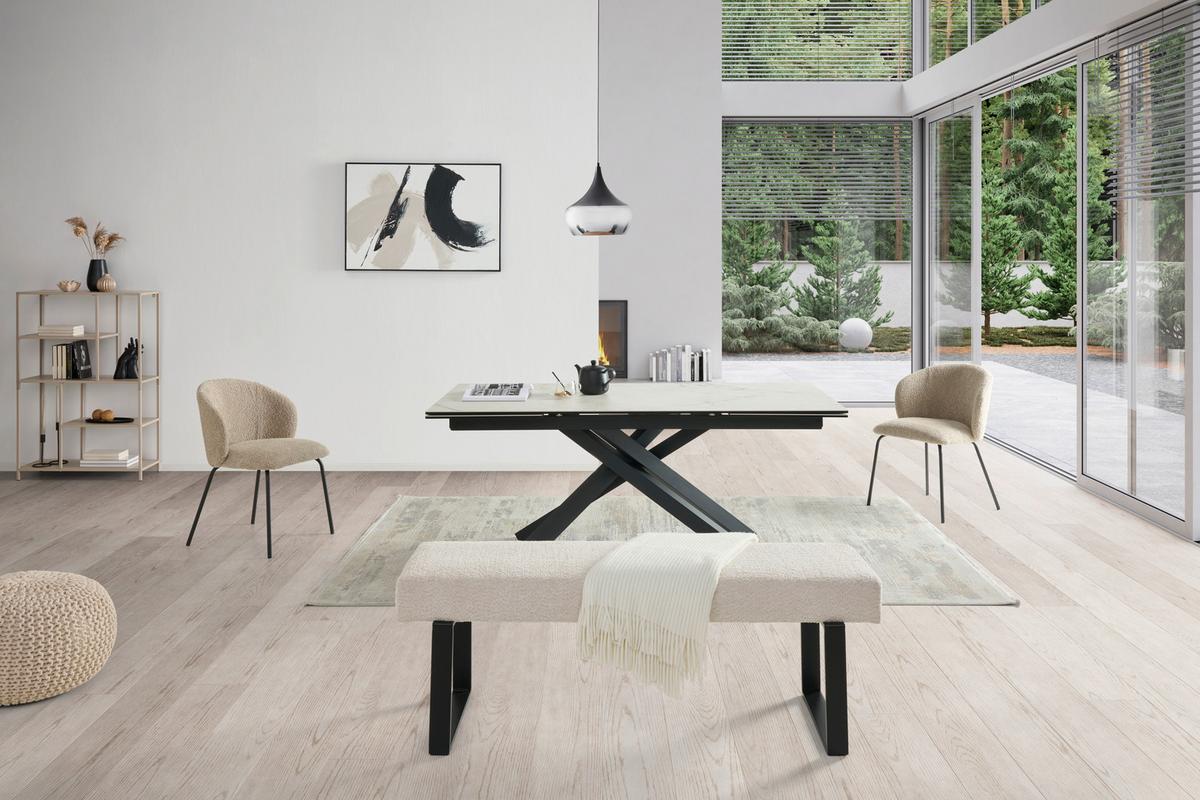 Sitzbank Kea Ohne Lehne Beige, B: 140 Cm - Beige/Schwarz, KONVENTIONELL, Textil/Metall (140/49/47cm) - MID.YOU