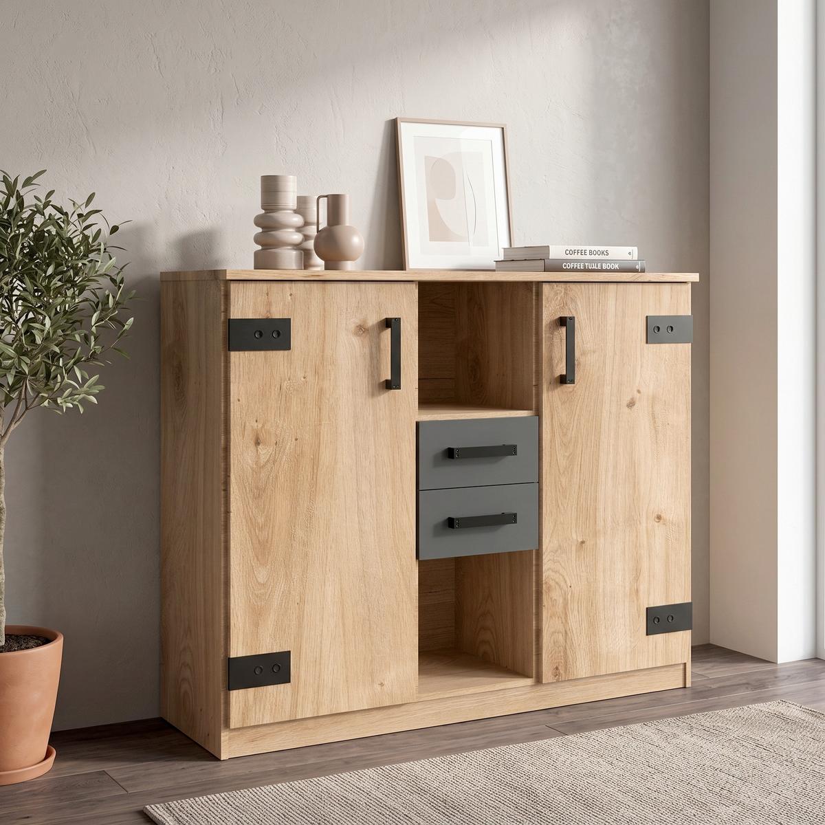Kommode m. Soft-Close 124cm Liverpool, Eiche Dekor/Graphit - Eichefarben/Graphitfarben, Design, Holzwerkstoff (124/105/41cm) - MID.YOU