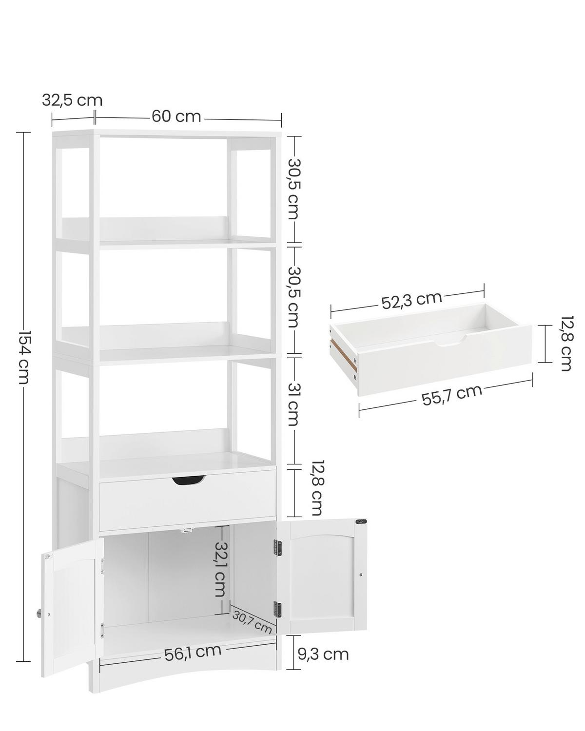 Hochschrank Floor Cabinet - Weiß, MODERN, Holzwerkstoff (60/154/32,5cm) - MID.YOU