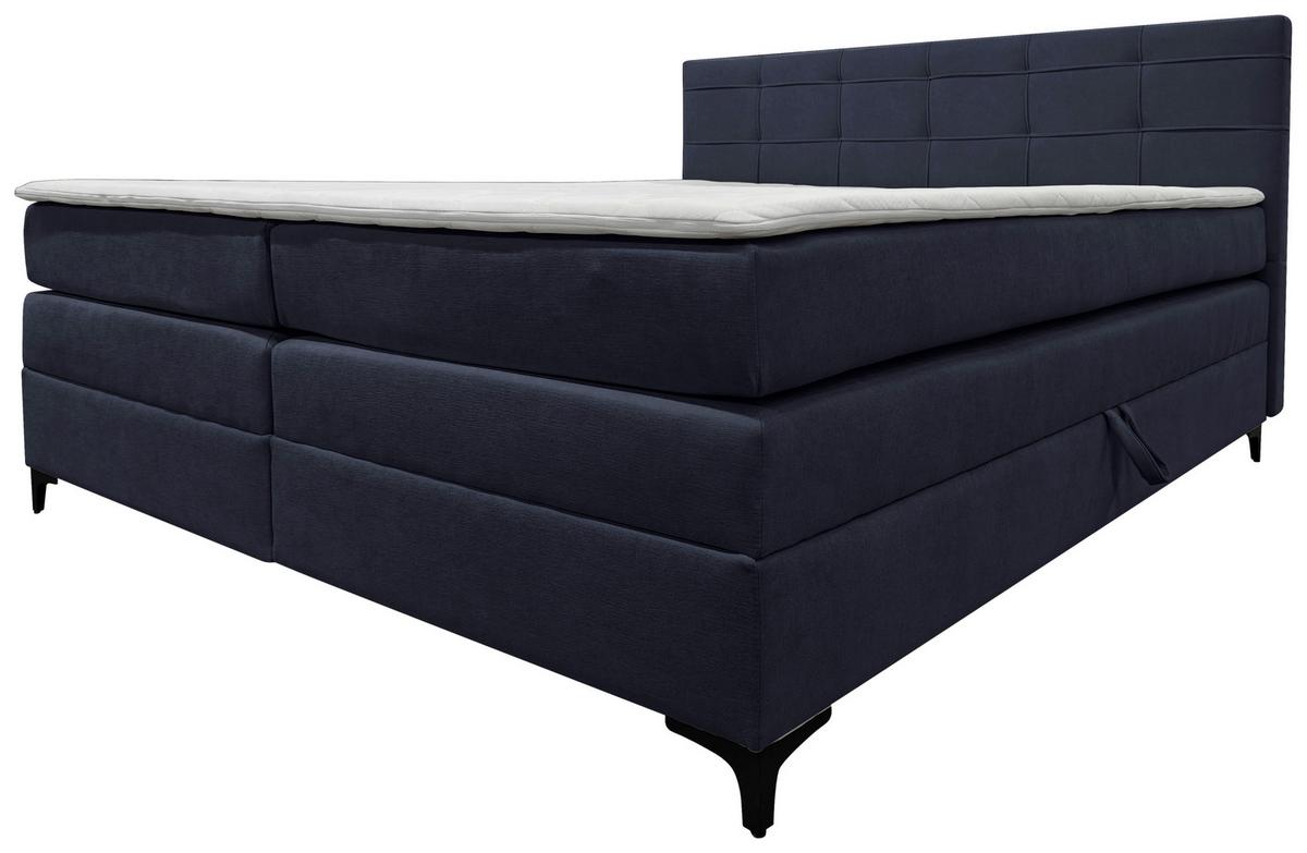 Boxspringbett Mitto mit Topper 180x200 cm - Schwarz/Dunkelblau, KONVENTIONELL, Textil/Metall (180/200cm)