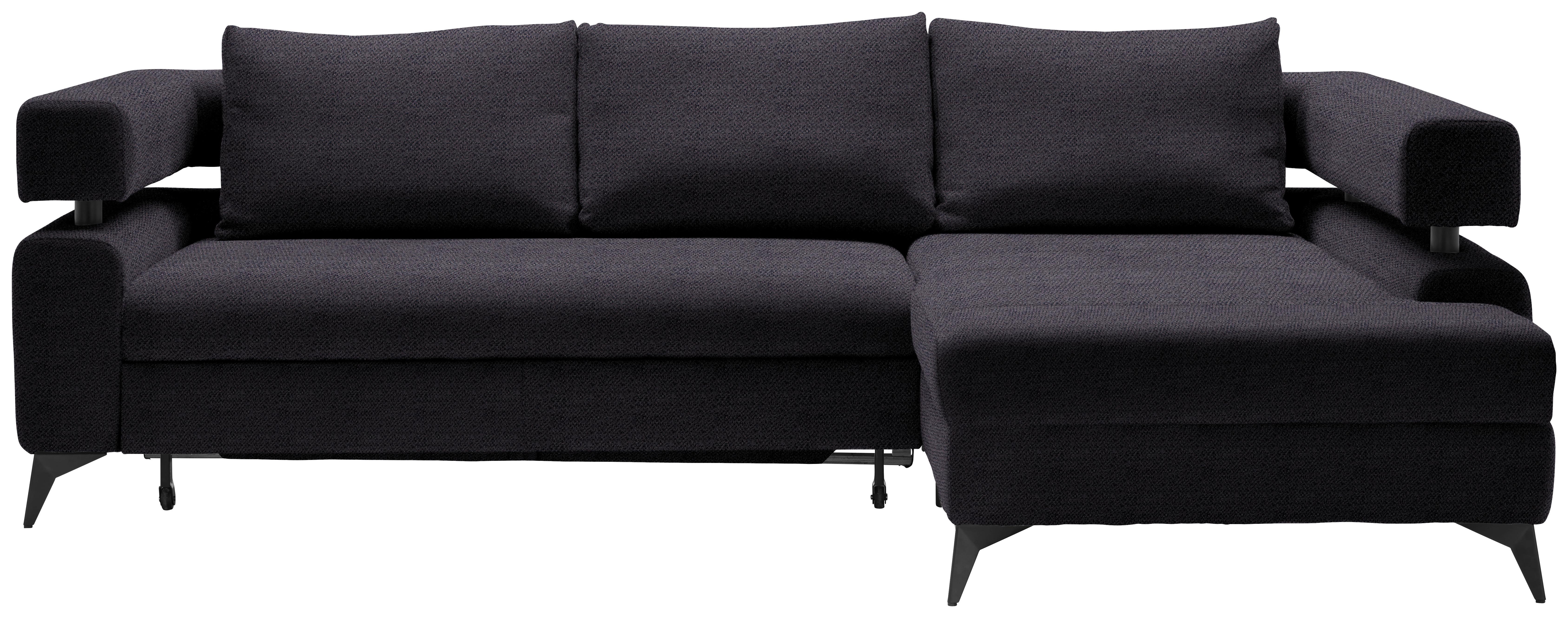 Rohová sedačka ROSALIE, pravá s úložným prostorem a lůžkem - černá, Konvenční, kov/textil (265/184cm)