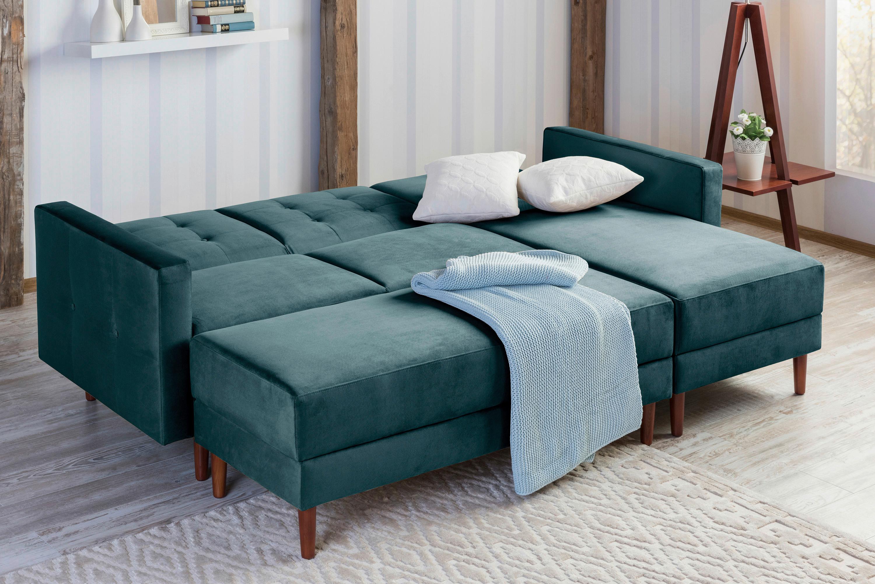 Ecksofa Mit Schlaffunktion Easy Relax Blau Samt - Blau/Eschefarben, Design, Textil (223/152cm) - Max Winzer