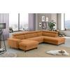 Wohnlandschaft Emma Mit Schlaffunktion Cognac - Cognac/Schwarz, Textil (165/328/215cm) - MID.YOU