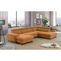 Wohnlandschaft Emma Mit Schlaffunktion Cognac - Cognac/Schwarz, Textil (165/328/215cm) - MID.YOU