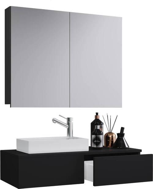 Badmöbel-Set 3-Tlg. Gudas B: 85 cm Schwarz Dekor - Schwarz/Weiß, MODERN, Keramik/Holzwerkstoff (85cm) - MID.YOU