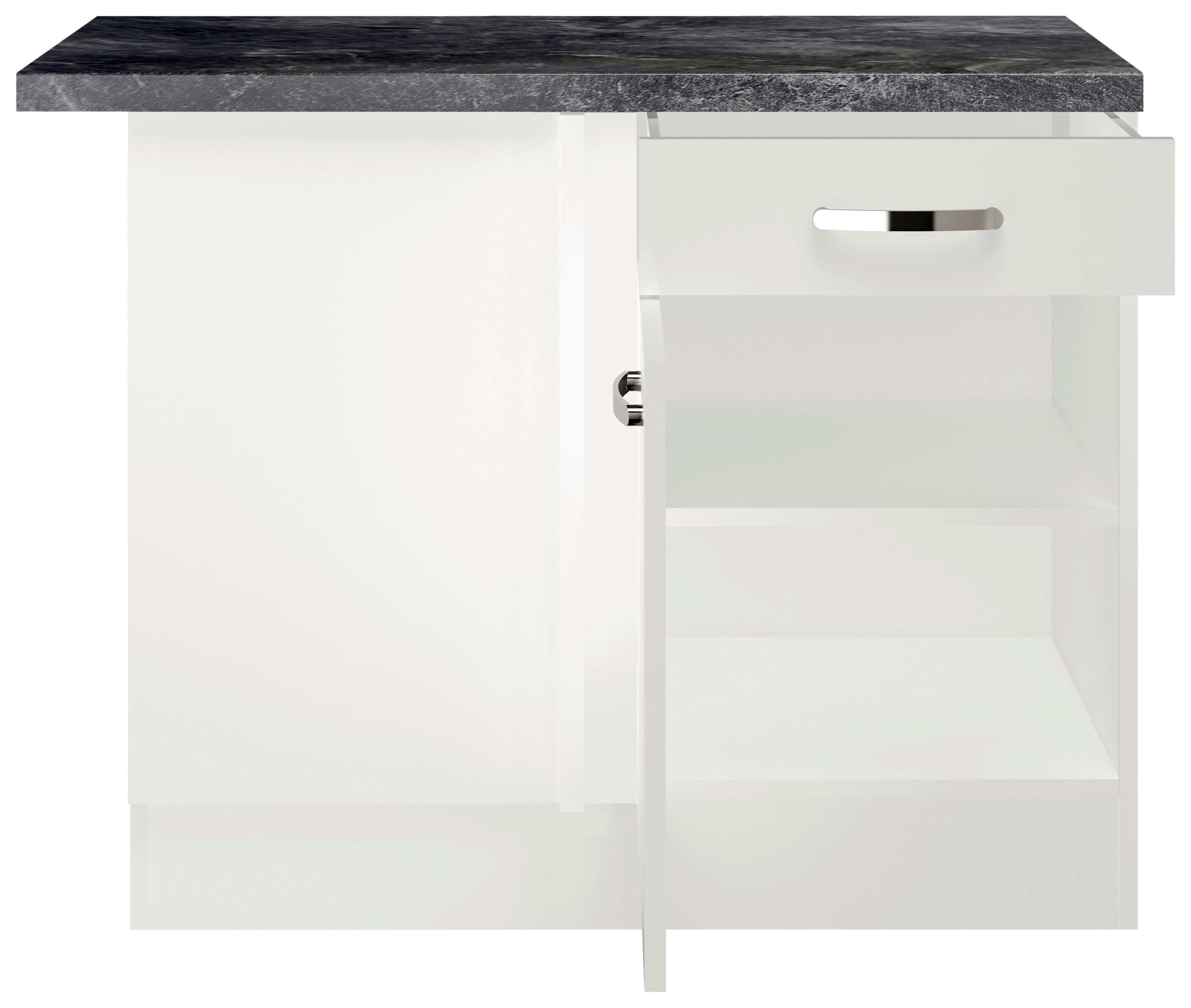 Eckunterschrank Alba B: 110 cm Weiß/Schiefer mit Lade - Weiß Hochglanz/Weiß, MODERN, Holzwerkstoff (110/86/60cm)