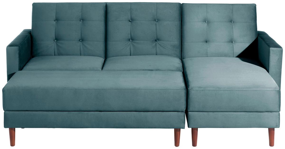 Ecksofa Mit Schlaffunktion Easy Relax Blau Samt - Blau/Eschefarben, Design, Textil (223/152cm) - Max Winzer
