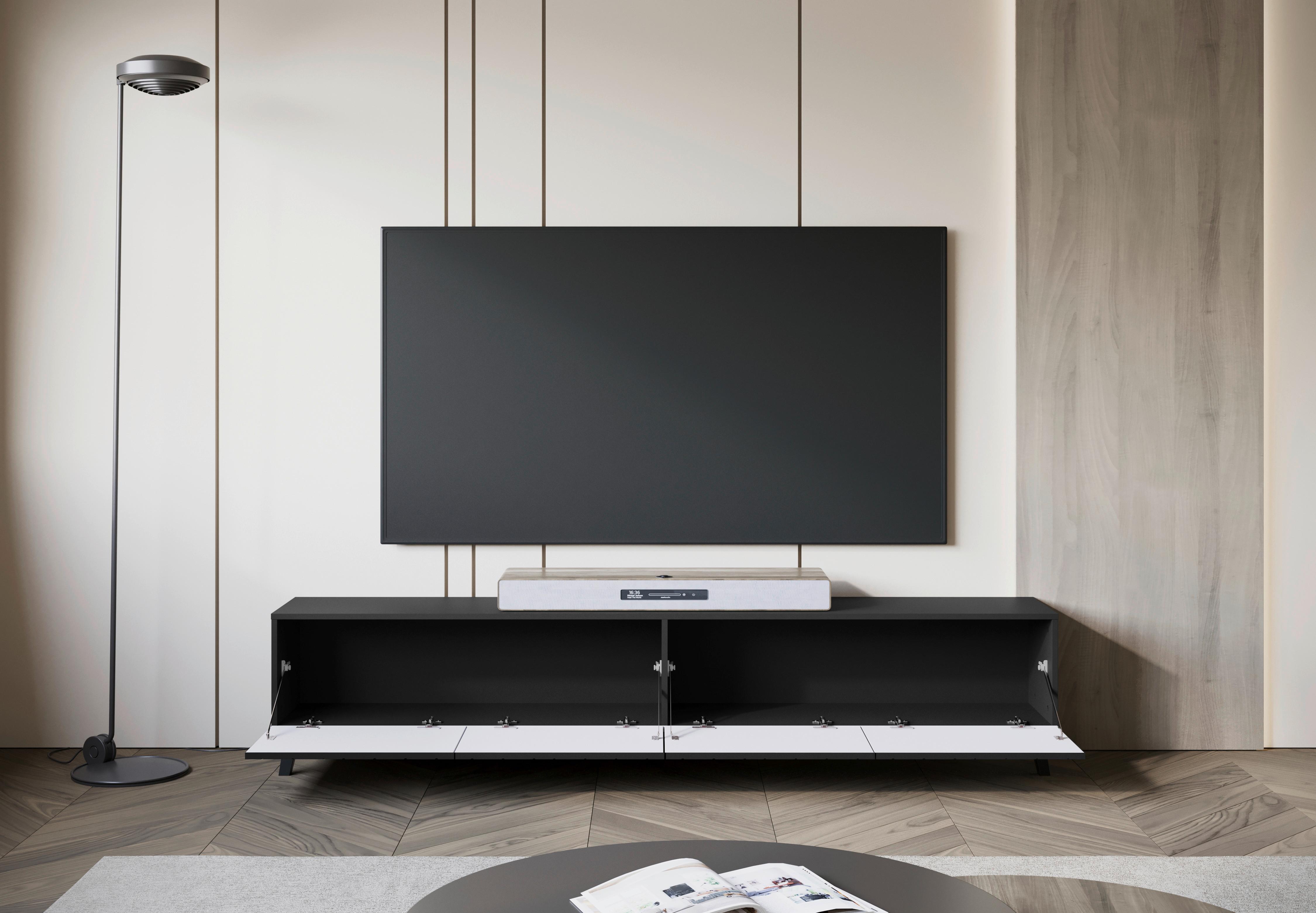 Nízká komoda PHUKET š: 190 cm - černá, Design, kompozitní dřevo/plast (190/42/32,5cm) - Livetastic