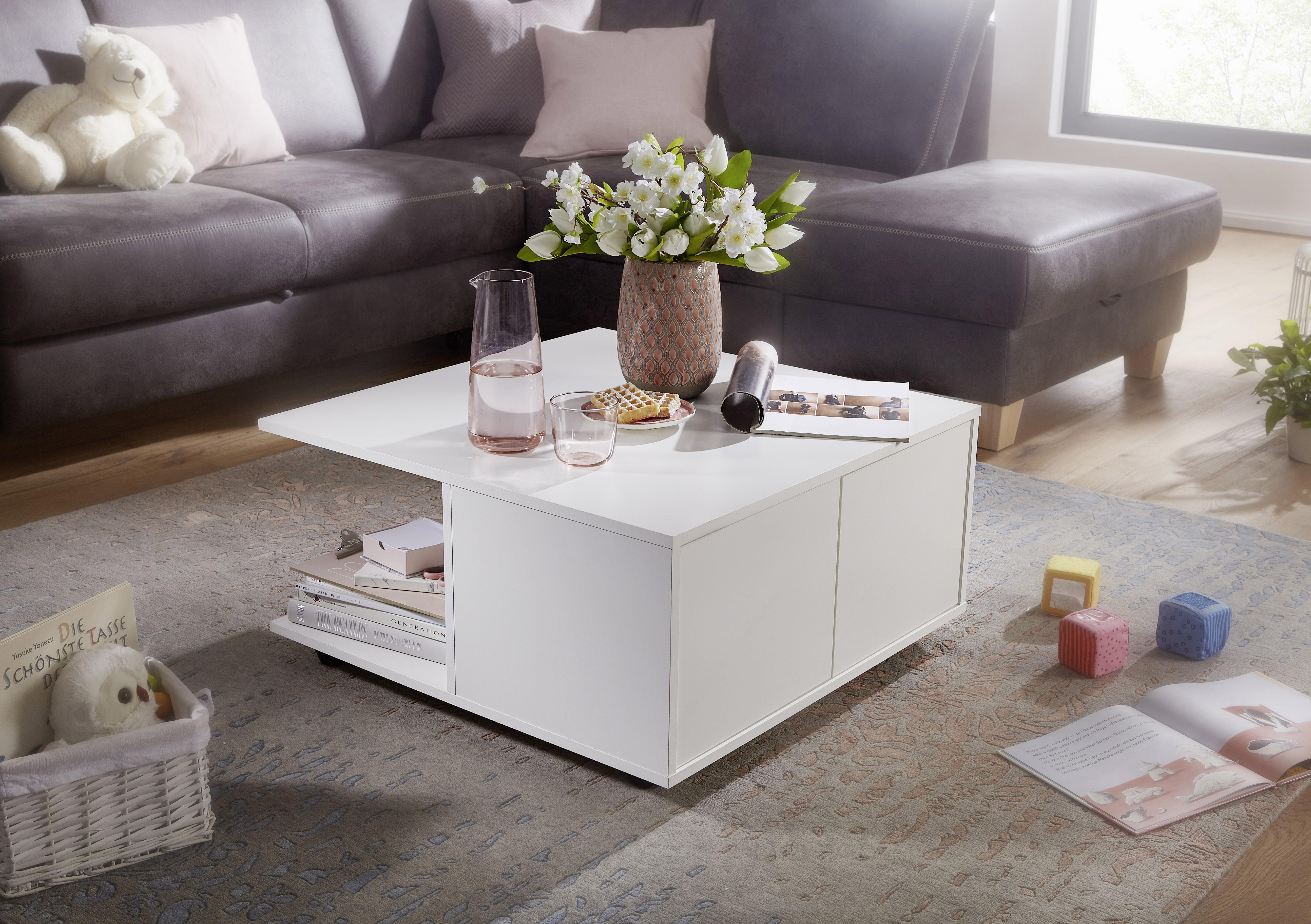 Konferenčný stolík biely - biela, Modern, kompozitné drevo/plast (70/70/36,5cm) - MID.YOU
