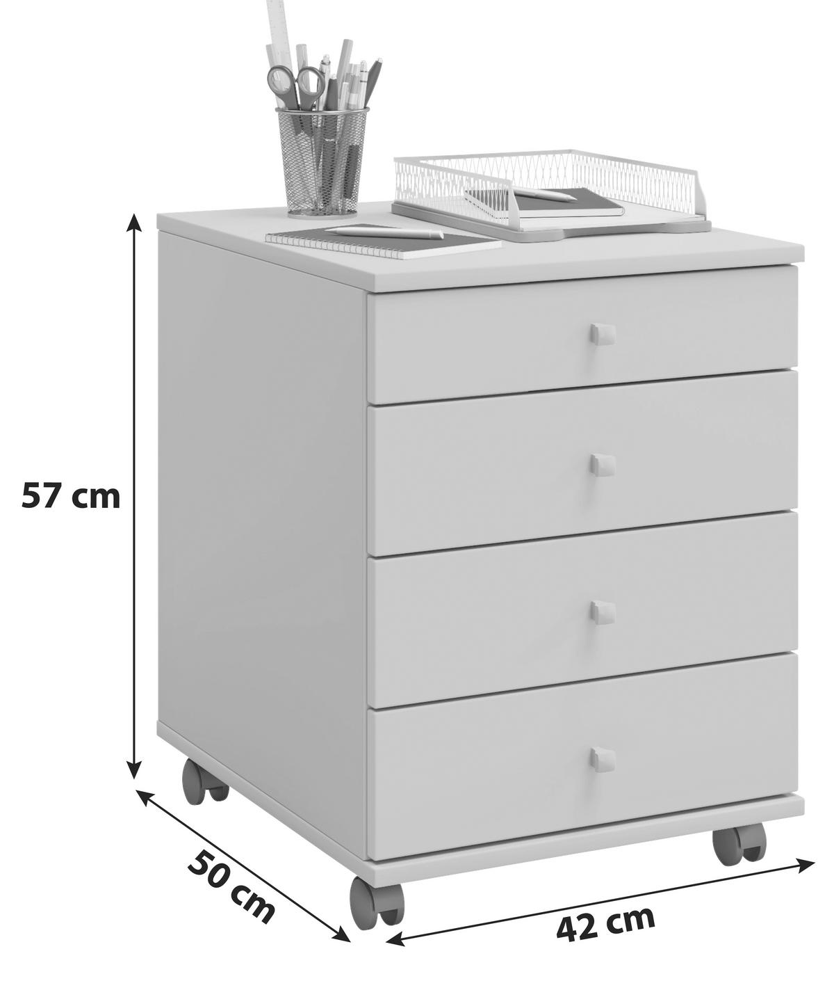 Rollcontainer Weiß Lona Mini Bht 42x57x50 Cm - Weiß, Basics, Holzwerkstoff/Kunststoff (42/57/50cm) - MID.YOU