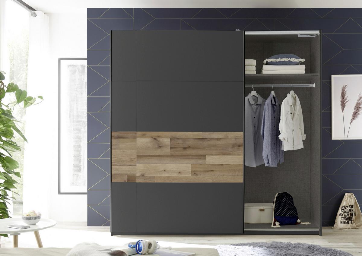 Schwebetürenschrank B: 215 Cm Medina, Graphit/eiche Dekor - Eichefarben/Graphitfarben, MODERN, Holzwerkstoff (215/210/58,5cm) - MID.YOU