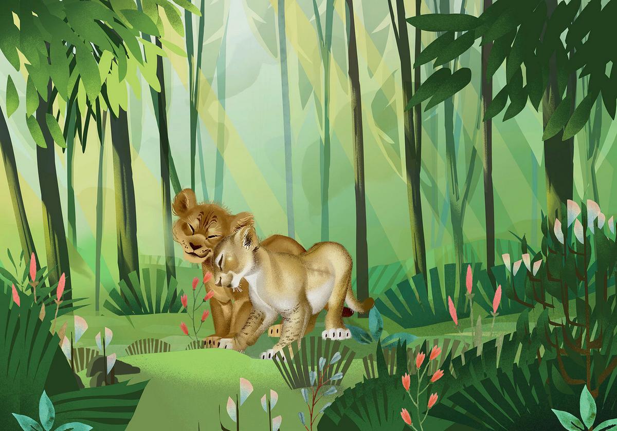 Fototapete Lion King Love - Gelb/Grün, Trend, Textil (400/280cm)