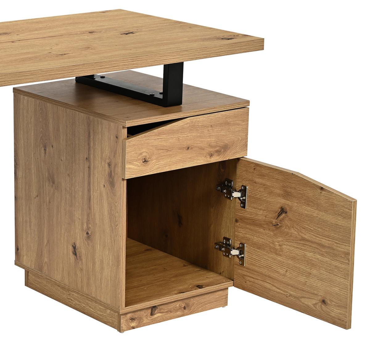 Schreibtisch Rimini Eichefarben B: 140 cm - Schwarz/Eiche Artisan, Trend, Holzwerkstoff/Metall (140/74/60cm)