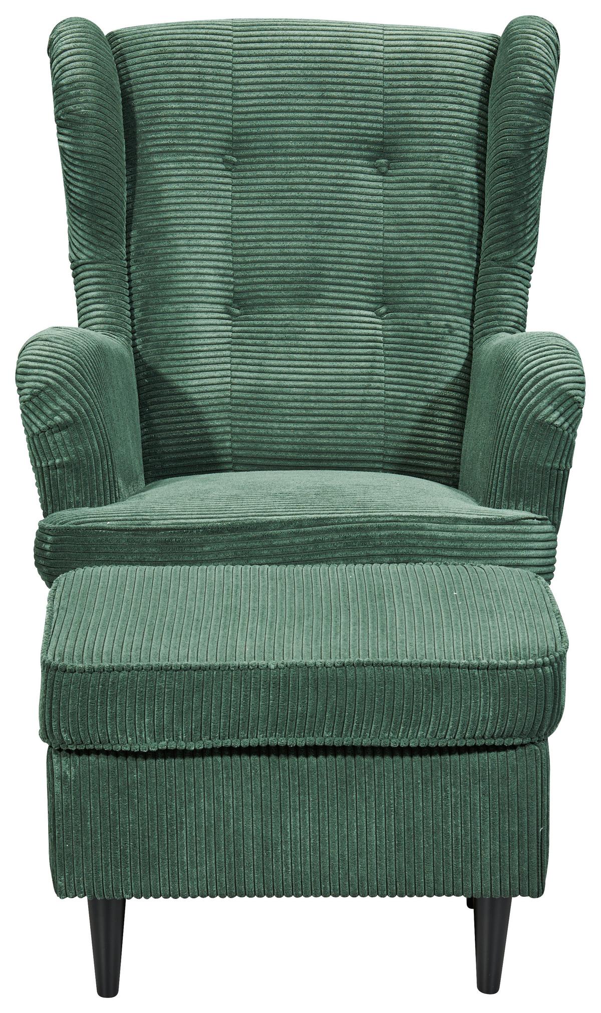 Ohrensessel Oskar Dunkelgrün B: 78 cm - Dunkelgrün/Schwarz, Basics, Textil (78/102/98cm) - MID.YOU