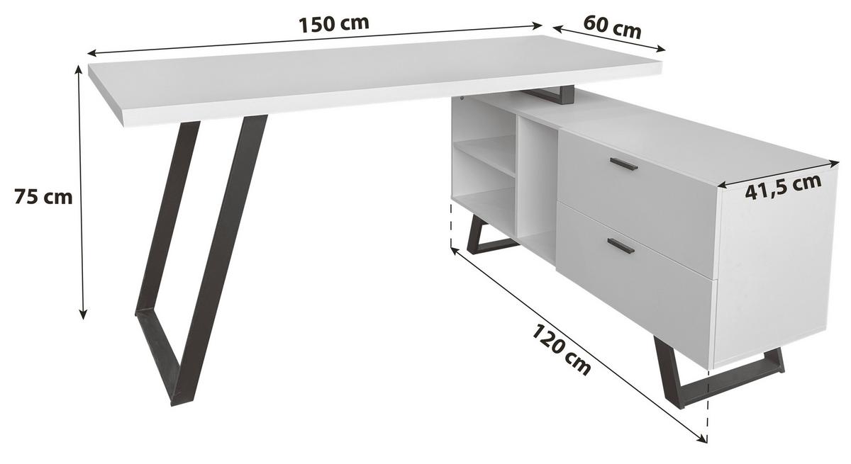 Eckschreibtisch Corinna Eichefarben/Schwarz B: 150 cm - Eichefarben/Schwarz, MODERN, Holzwerkstoff/Metall (150/75/60-120cm) - MID.YOU