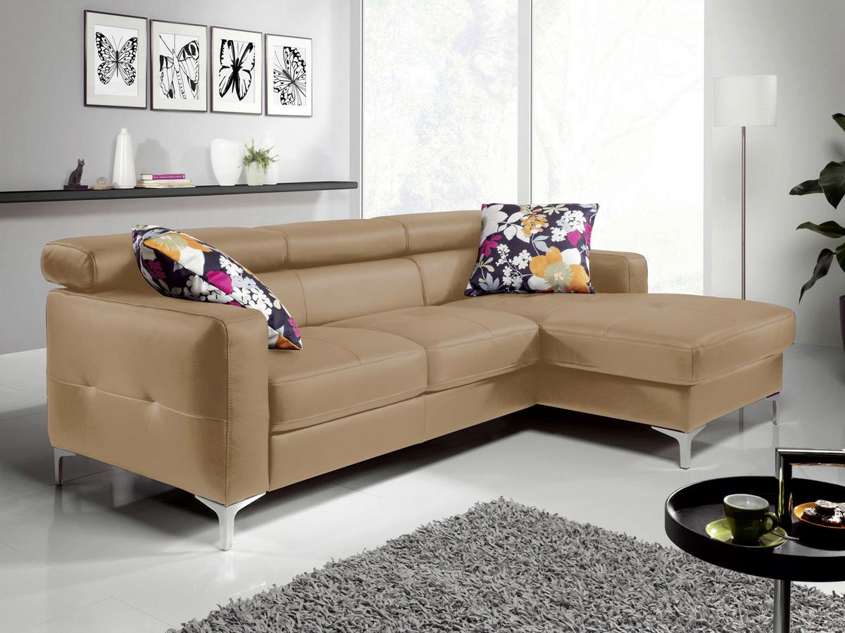 Ecksofa Mit Schlaffunktion Sammy Cappuccino - Chromfarben/Cappuccino, Design, Leder (227/168cm) - Livetastic