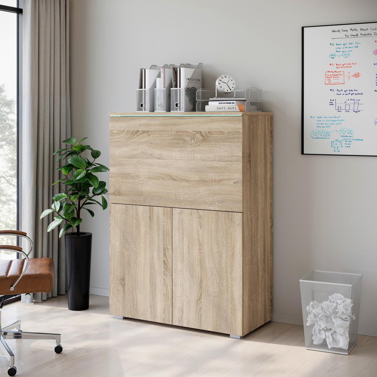 Sekretär Vera 90 Eichefarben B: 90cm - Eichefarben/Grau, Design, Holzwerkstoff (90/125,1/42cm) - P & B