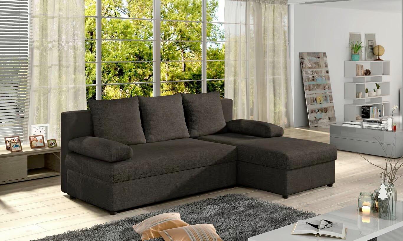 Ecksofa Gino Dunkelbraun S: 201x143 Cm - Dunkelbraun/Schwarz, Design, Textil (201/143cm) - MID.YOU