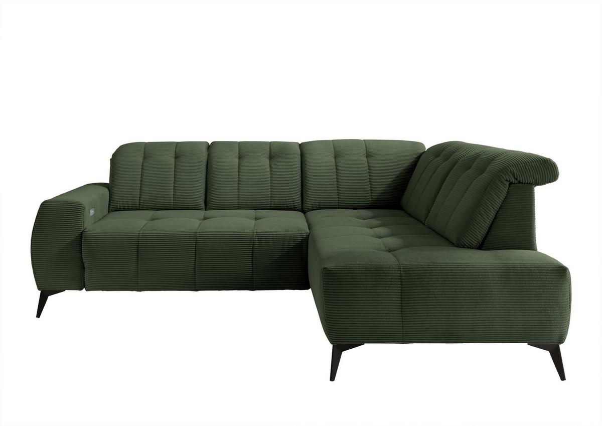 Ecksofa mit USB Anschluss Sano, Dunkelgrün,s: 261x200 cm - Dunkelgrün/Schwarz, MODERN, Textil (261/200cm) - Livetastic