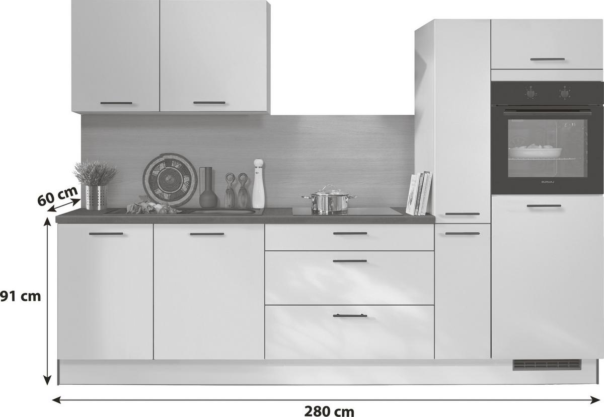 Küchenzeile mit Geräten 280 cm Alpinweiß - Weiß/Grau, MODERN, Holzwerkstoff (280cm) - Pino