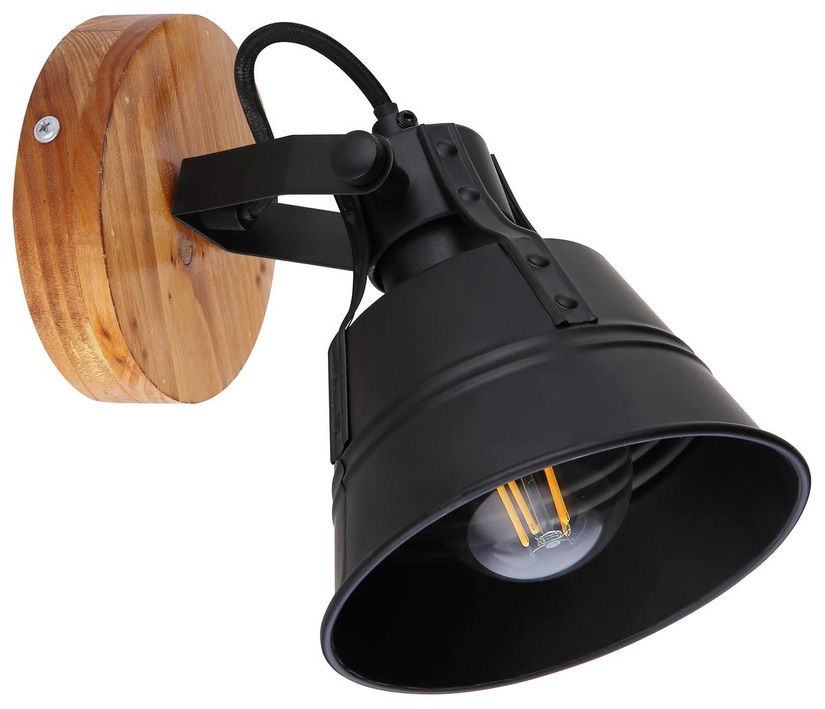 Strahler Günther 1-flammig Verstellbar L: 14 Cm - Goldfarben/Schwarz, Natur, Holz/Metall (14/17/18cm) - Globo