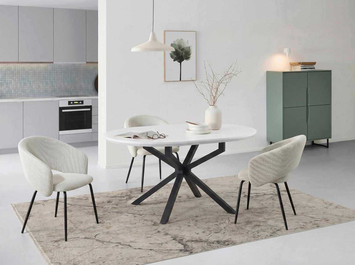 Esstisch Aris Weiß L 108-148 cm - Schwarz/Weiß, MODERN, Holzwerkstoff/Metall (108/148/108/76cm) - Livetastic