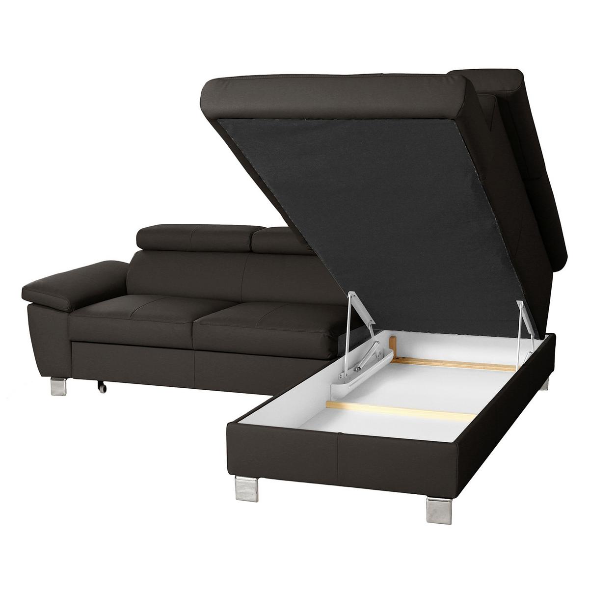 Ecksofa Lugano Teilleder Dunkelbraun 248x208 - Chromfarben/Dunkelbraun, Design, Leder/Textil (248/208cm) - Livetastic