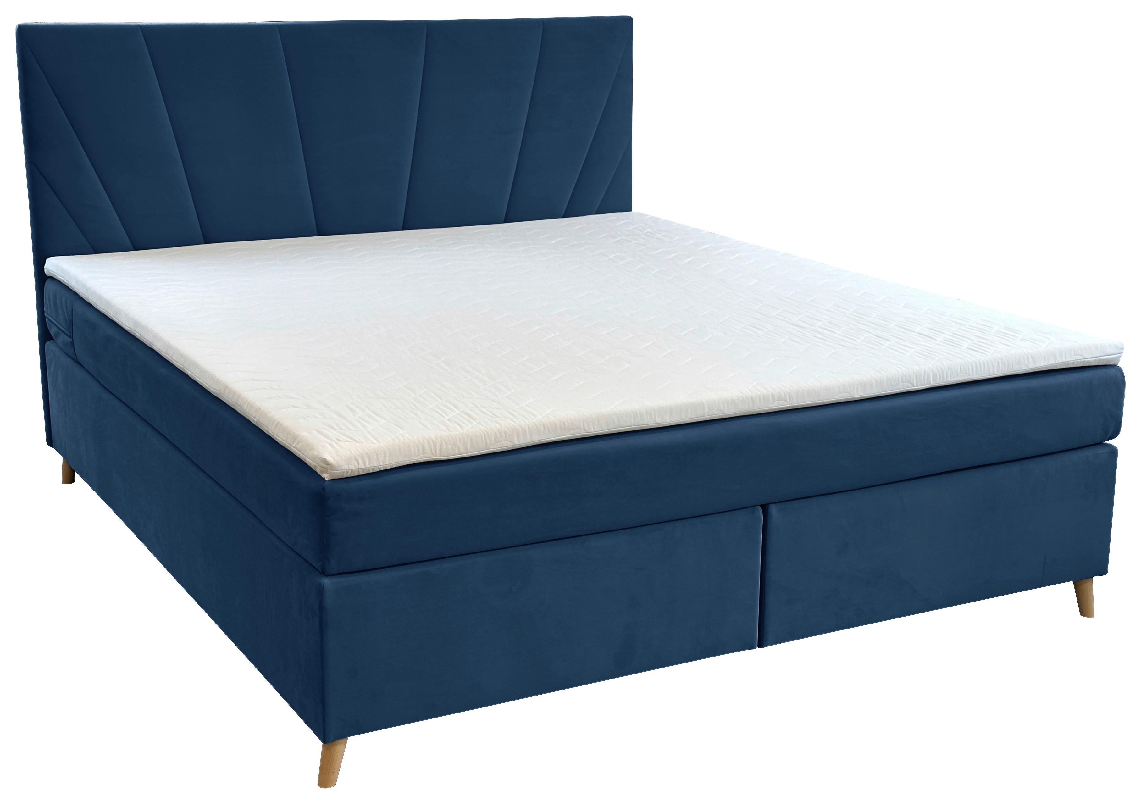 Boxbett Mit Topper Lucia 180x200 Cm Dunkelblau - Dunkelblau, Basics, Holzwerkstoff/Textil (180/200cm) - Livetastic