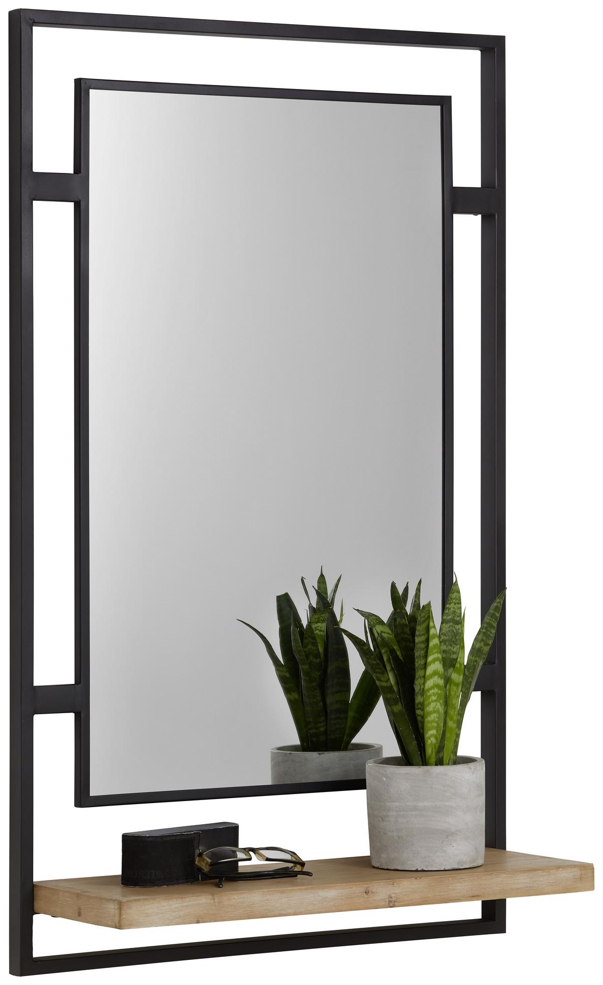NÁSTENNÉ ZRKADLO JACK - čierna/prírodná farba, Lifestyle, kov/drevo (60/100/22cm) - Premium Living