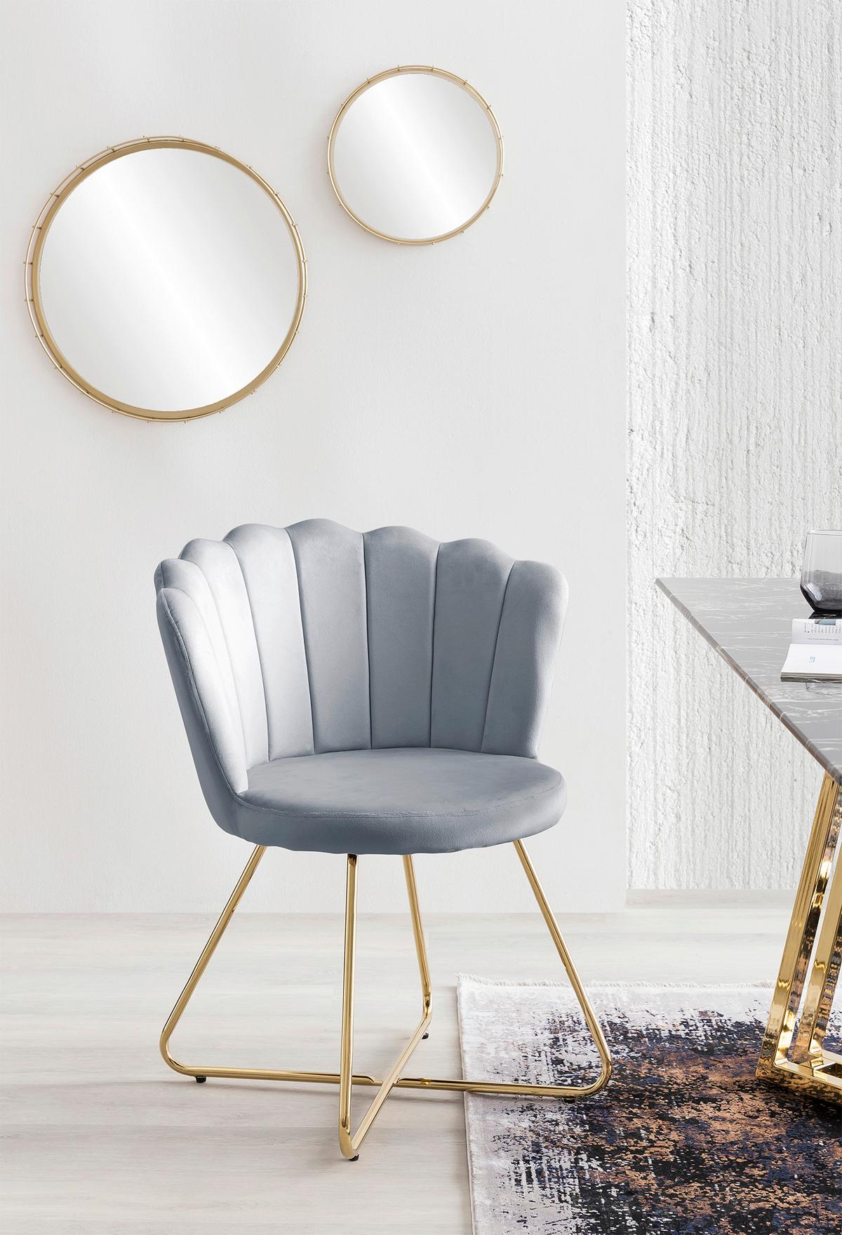 Stuhl-Set Hellgrau B: 69,5 cm - Goldfarben/Hellgrau, MODERN, Textil/Metall (69,5/85/66cm) - Livetastic