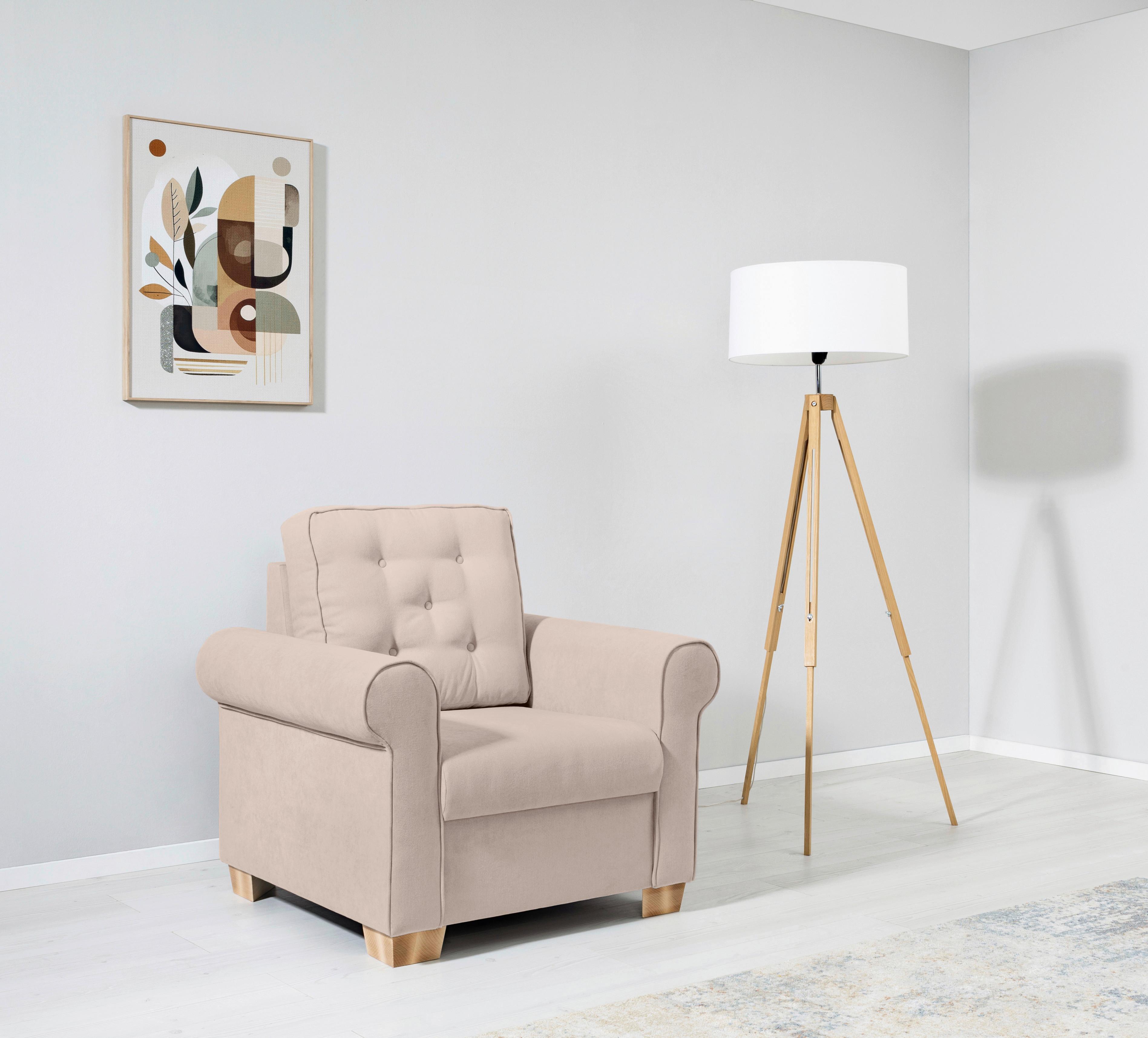 Sessel Arles, Beige 1 B: 93 Cm - Beige/Buchefarben, Design, Textil (93/89/82cm) - MID.YOU