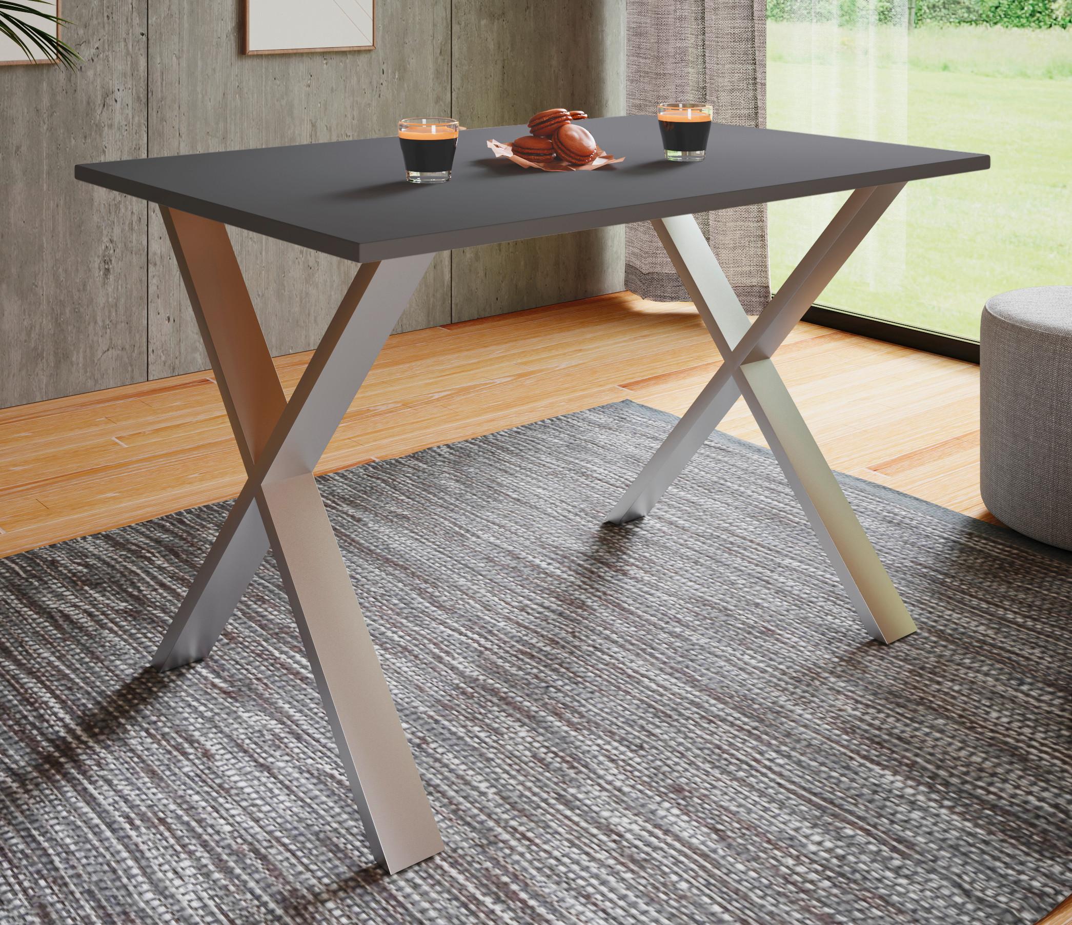 Esstisch Xona Silberfarben L: 140 cm - Anthrazit/Silberfarben, Basics, Holzwerkstoff/Metall (140/50/76cm) - MID.YOU