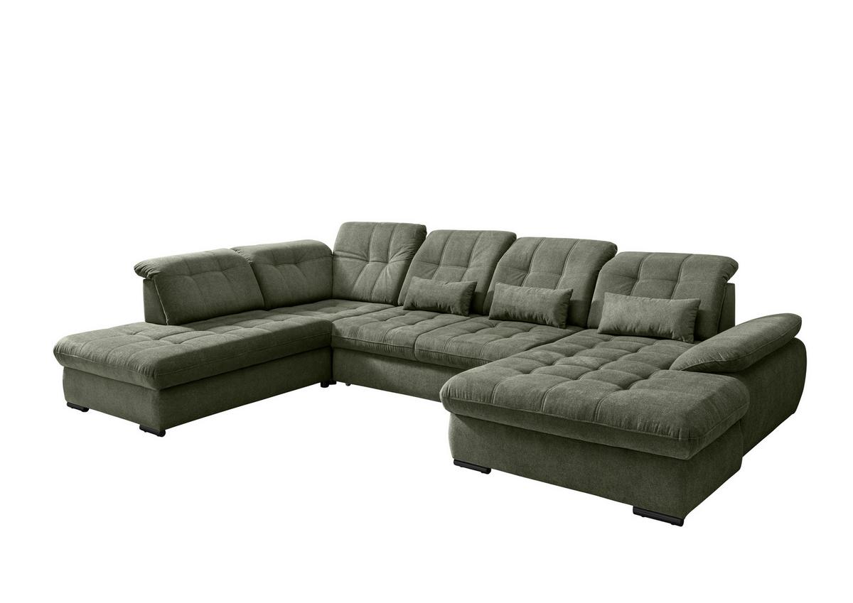 Wohnlandschaft Mit Bettkasten Rigatti Dunkelgrün B: 387 Cm - Dunkelgrün/Schwarz, MODERN, Textil (252/387/184cm) - Livetastic